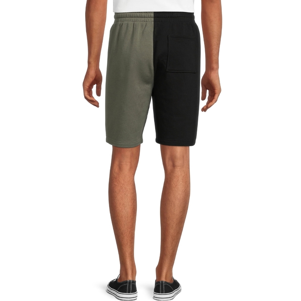 NWT Men's No Boundaries Fleece Jogger Shorts Colorblock Black/Green - Picture 2 of 4